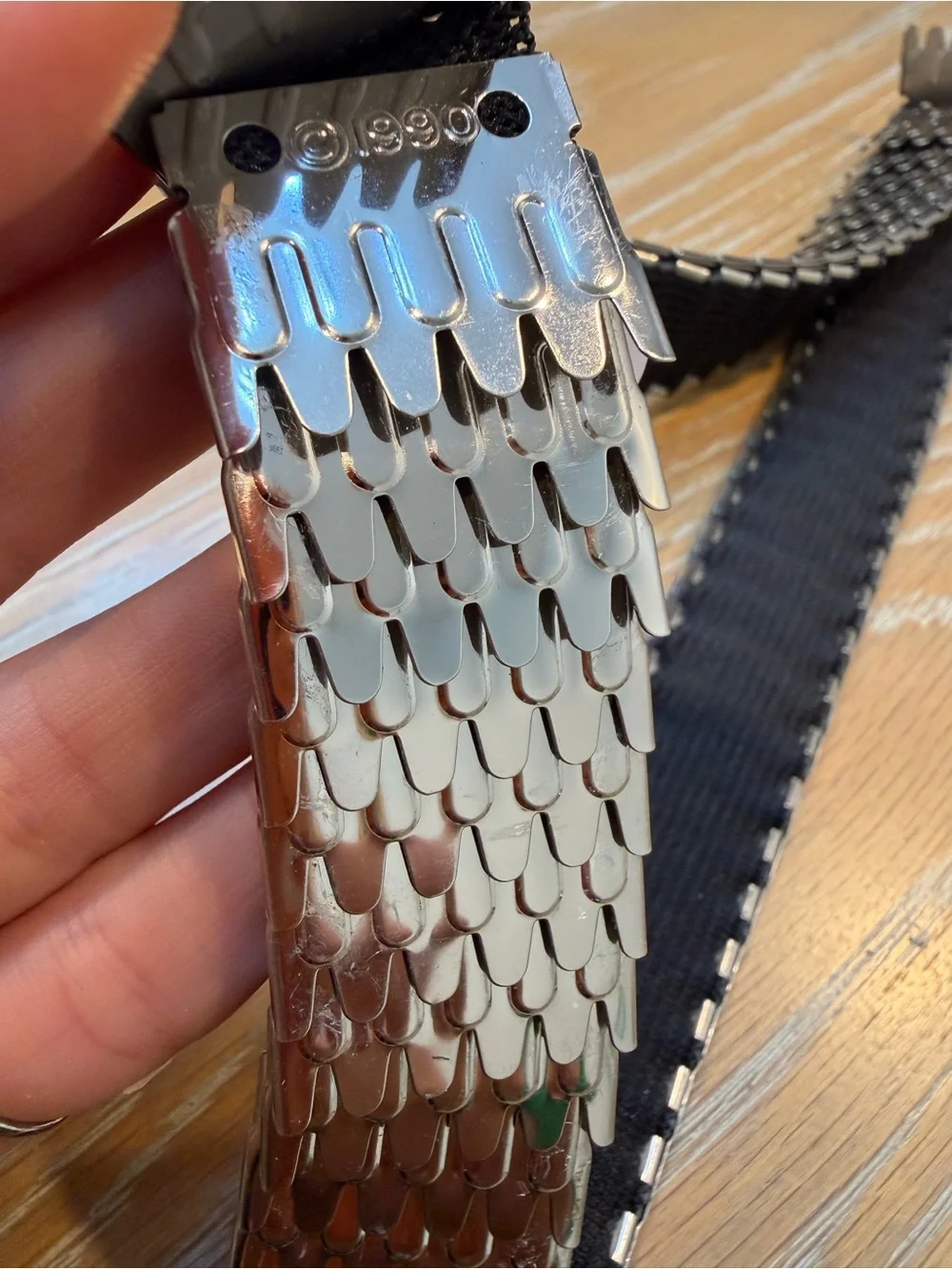 Vintage Silver Woven Metal Belt with Statement Buckle